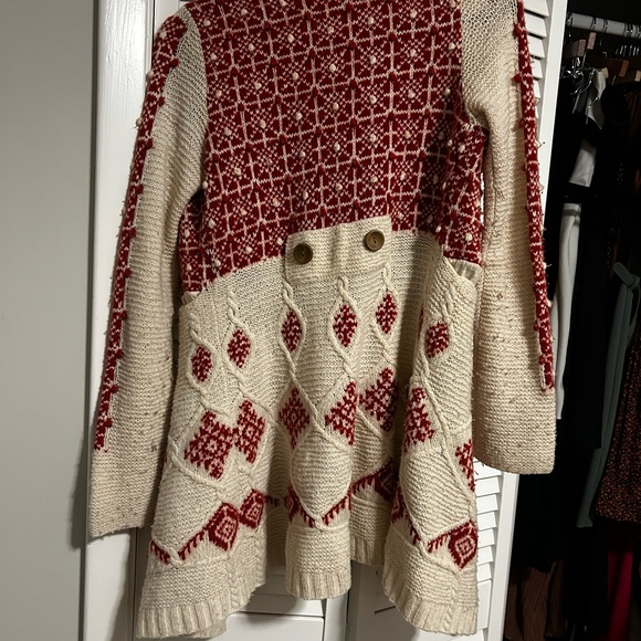Sparrow Red and Cream Patterned Cardigan - Picture 7 of 7